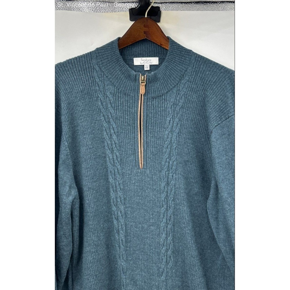 Turnbury 1/4 Zip Pullover Sweater Men's XXL Blue Merino Wool